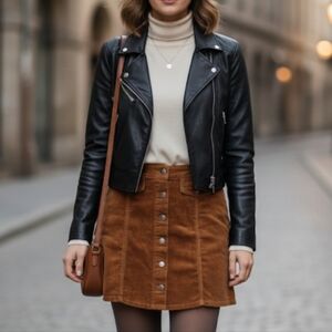 HOT KISS Corduroy Snap Front Mini Skirt In Rich Brown NWT 11